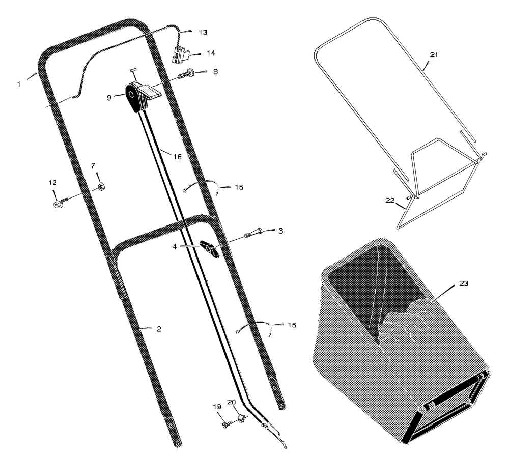 Handle Assembly Diagram and Parts List for 20455X25A 1997 Briggs and Stratton Lawn Mower